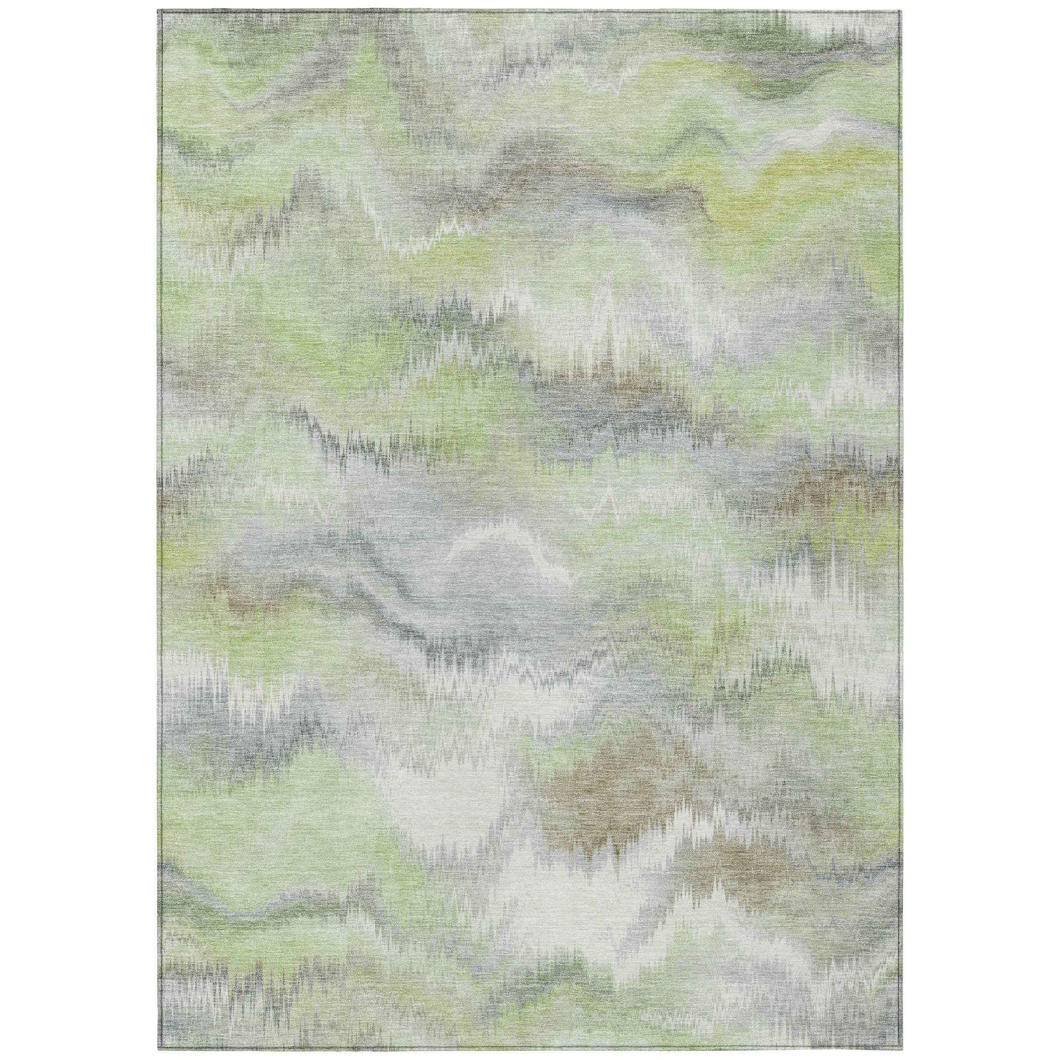 10' X 14' Artichoke Green And Ivory Abstract Washable Indoor Outdoor Area Rug