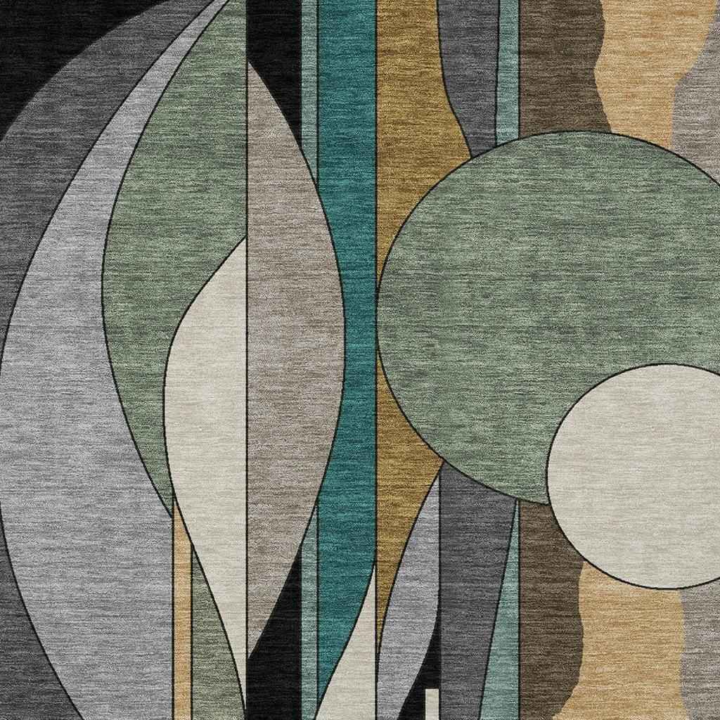 9' X 12' Taupe Ivory And Gold Geometric Washable Indoor Outdoor Area Rug