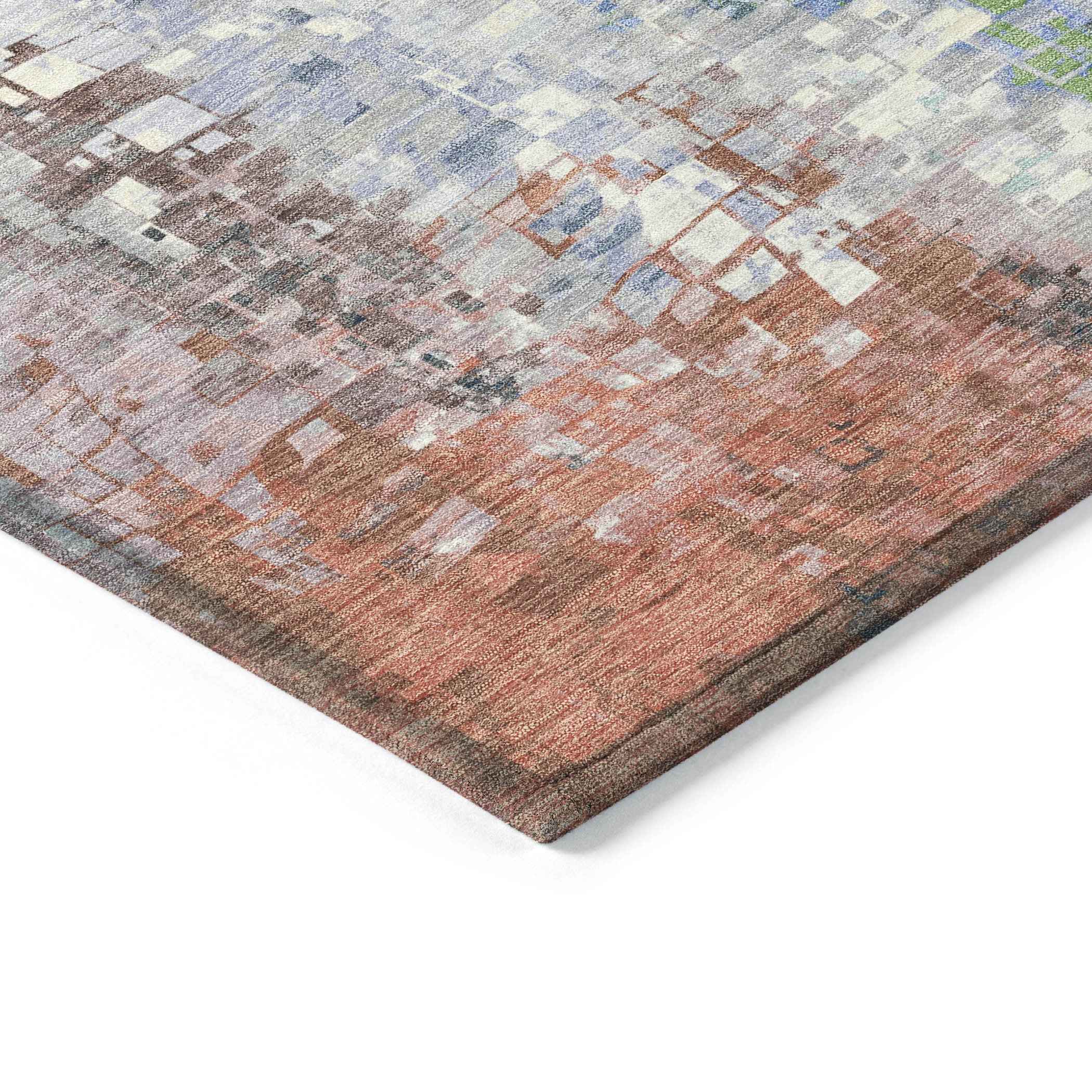 8' X 10' Teal Blue Ivory Gray And Copper Abstract Washable Indoor Outdoor Area Rug