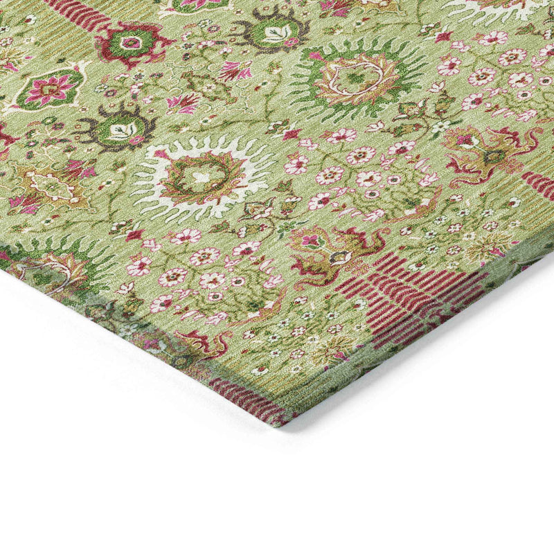 3' X 5' Artichoke Green And Blush Floral Washable Indoor Outdoor Area Rug