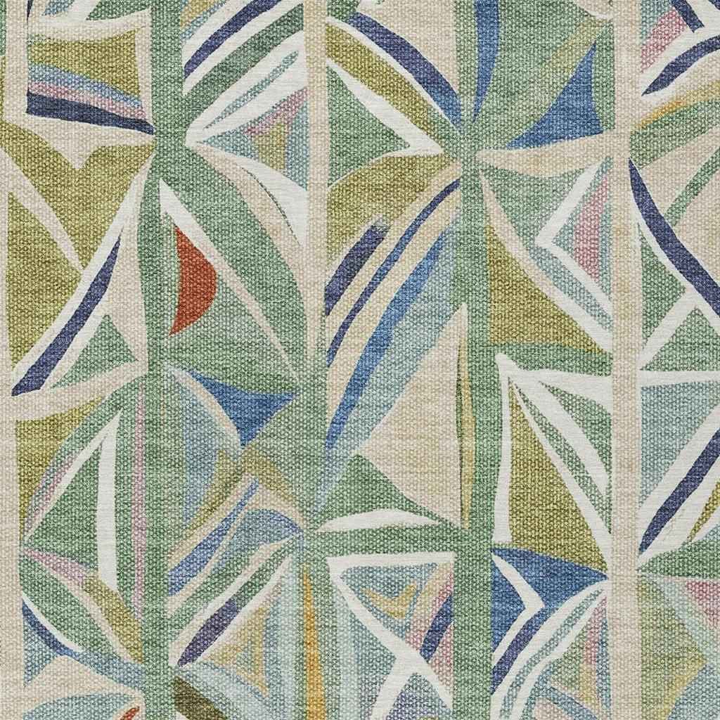 5' X 8' Sage Blue And Ivory Geometric Washable Indoor Outdoor Area Rug