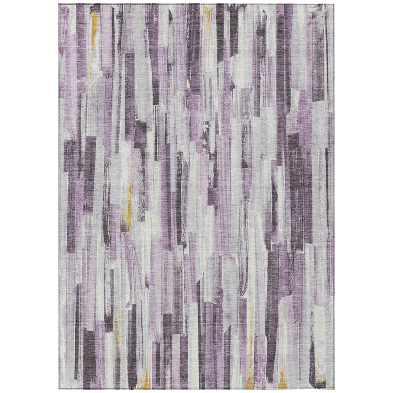 3' X 5' Lavender And Ivory Striped Washable Indoor Outdoor Area Rug