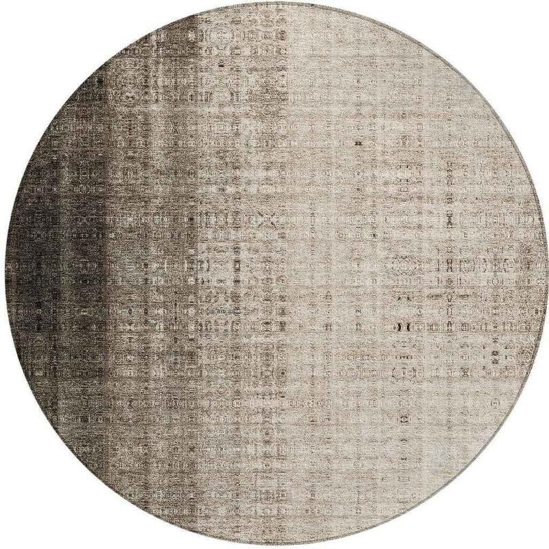 8' Brown And Beige Round Striped Washable Indoor Outdoor Area Rug