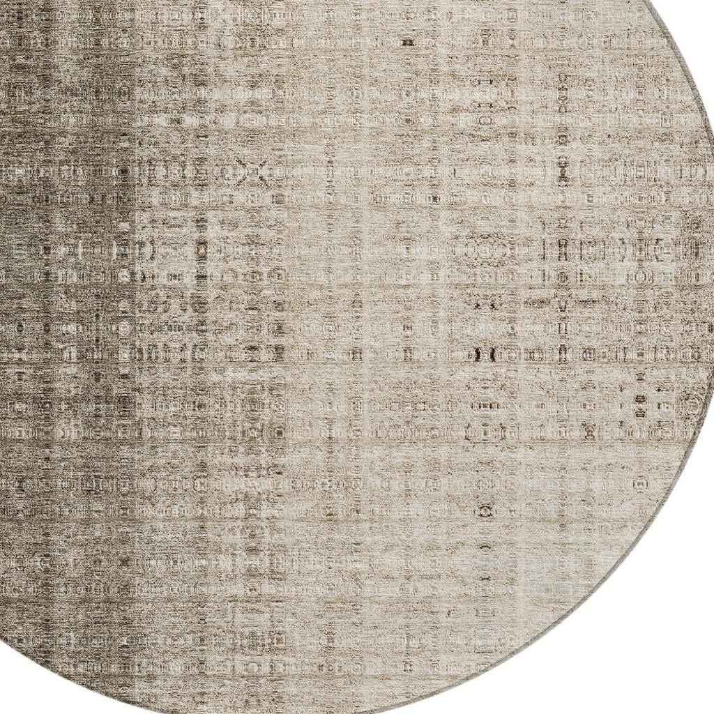8' Brown And Beige Round Striped Washable Indoor Outdoor Area Rug