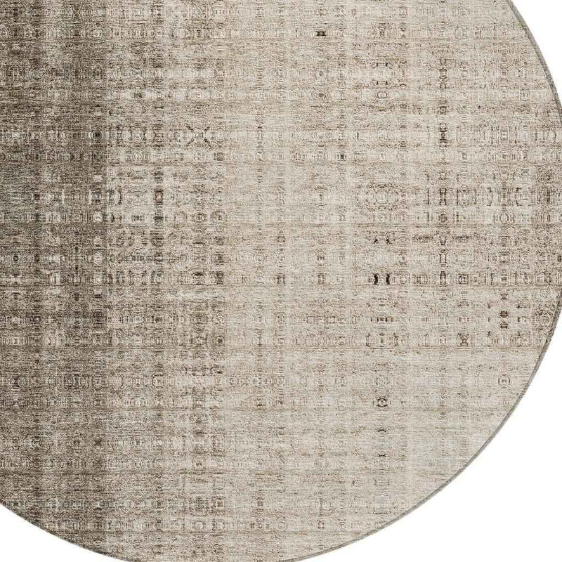 8' Brown And Beige Round Striped Washable Indoor Outdoor Area Rug