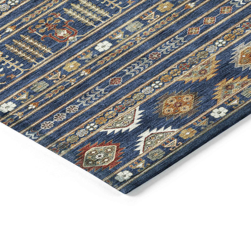 9' X 12' Navy Blue Copper And Gold Tribal Washable Indoor Outdoor Area Rug