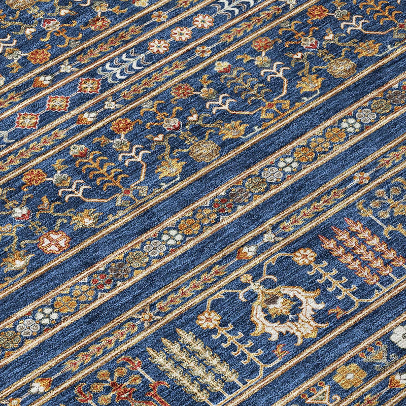 9' X 12' Navy Blue Copper And Gold Tribal Washable Indoor Outdoor Area Rug