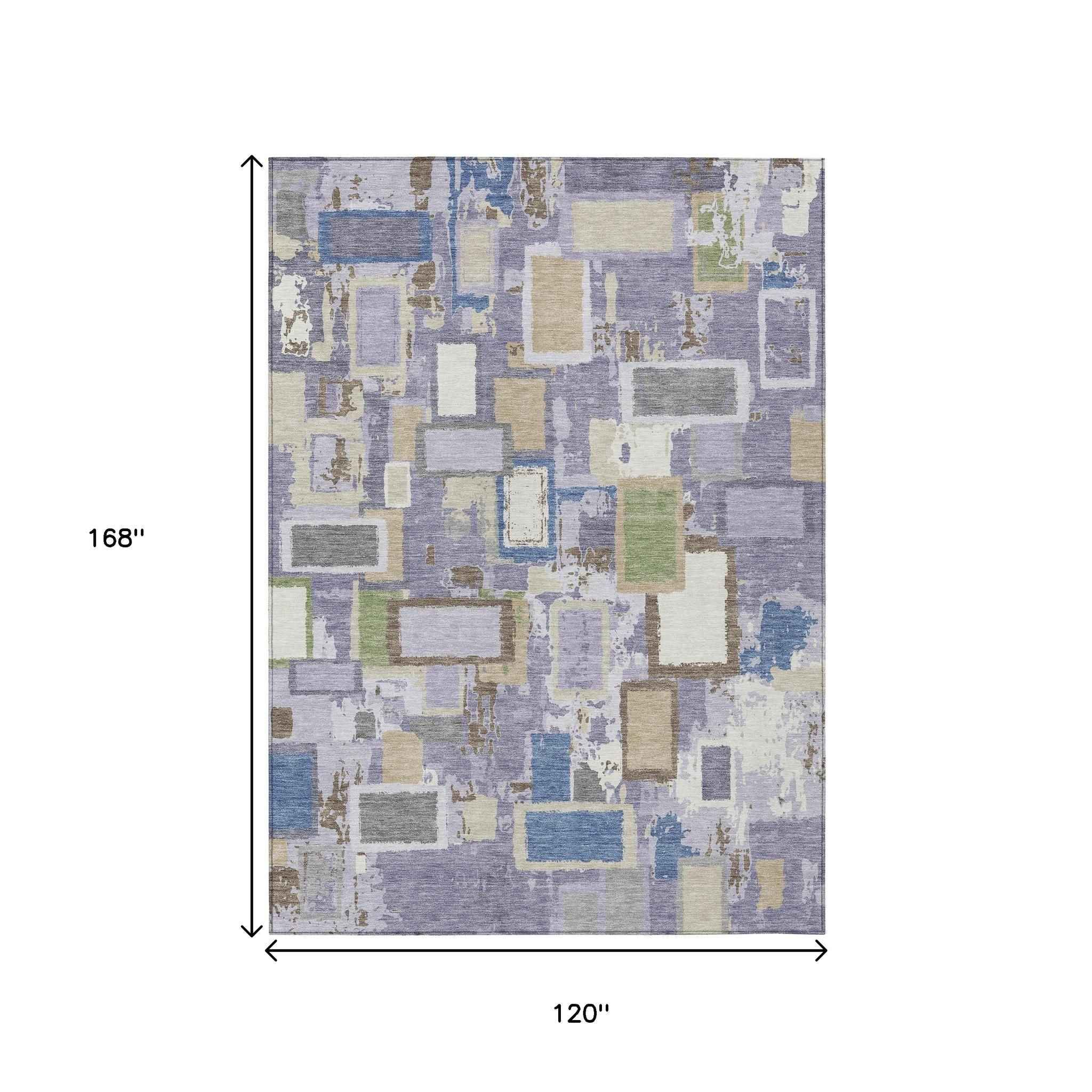 10' X 14' Purple Tan And Ivory Geometric Washable Indoor Outdoor Area Rug