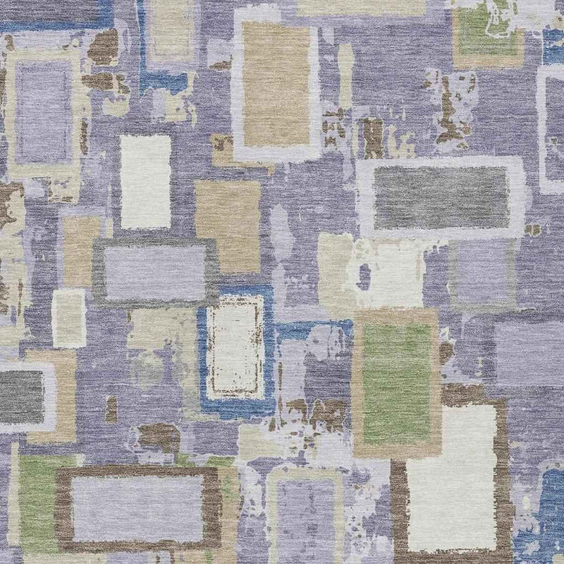 10' X 14' Purple Tan And Ivory Geometric Washable Indoor Outdoor Area Rug