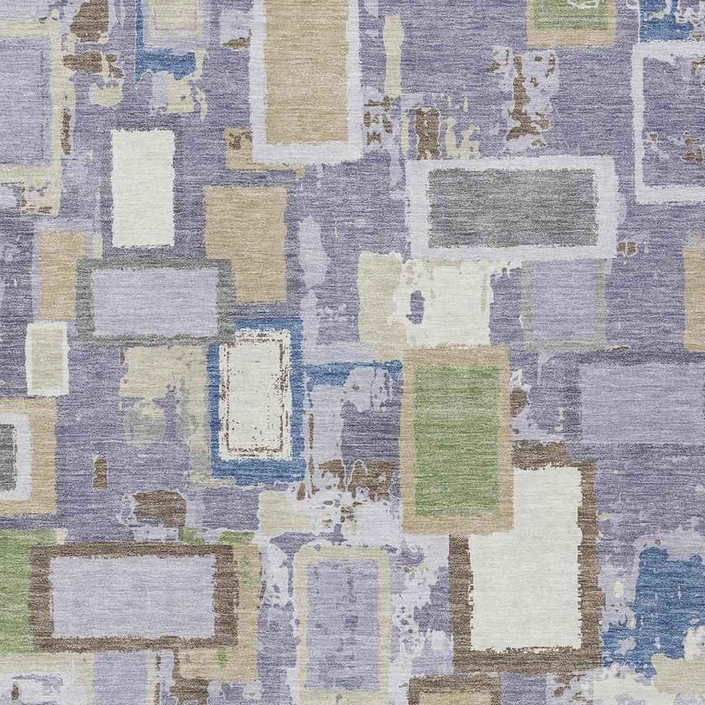 10' X 14' Purple Tan And Ivory Geometric Washable Indoor Outdoor Area Rug