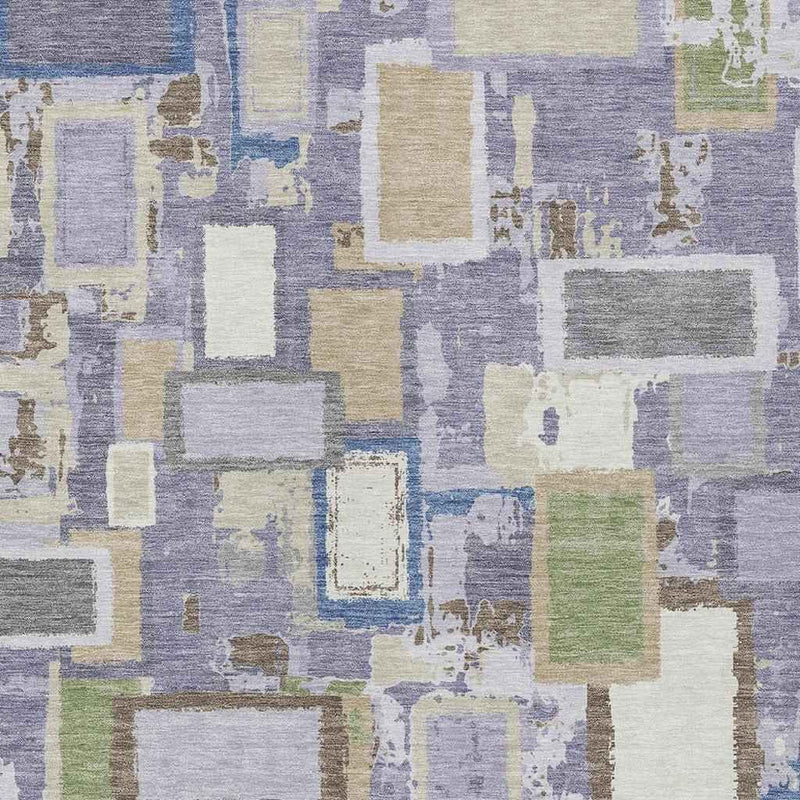 8' X 10' Purple Tan And Ivory Geometric Washable Indoor Outdoor Area Rug