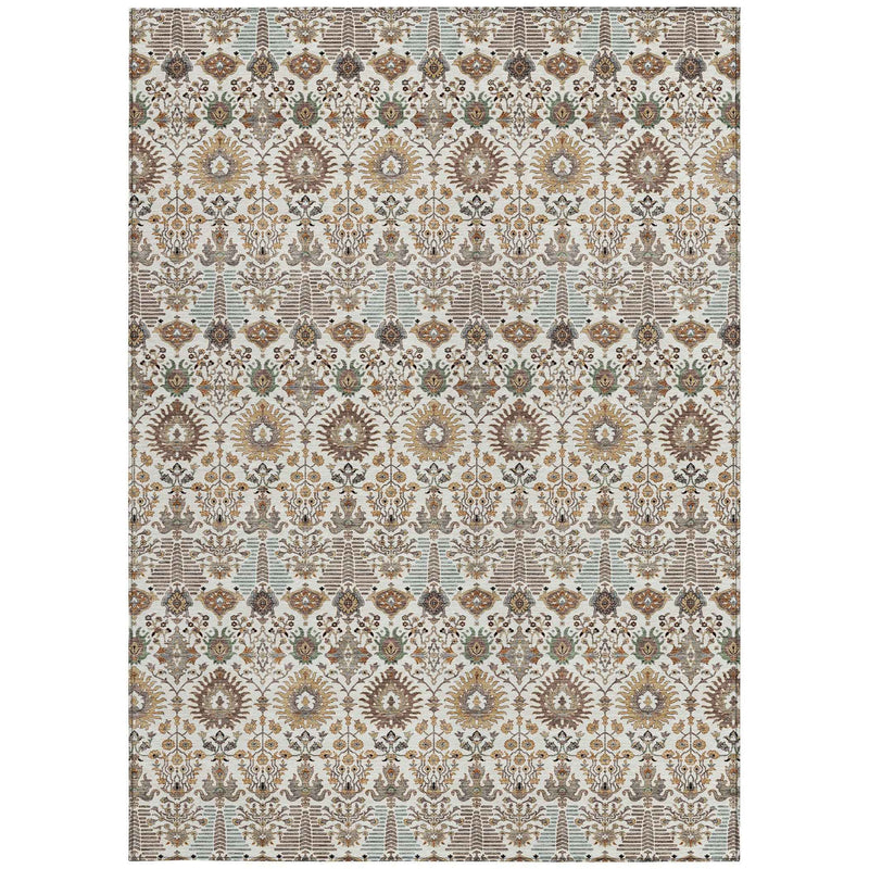 9' X 12' Ivory And Brown Floral Washable Indoor Outdoor Area Rug
