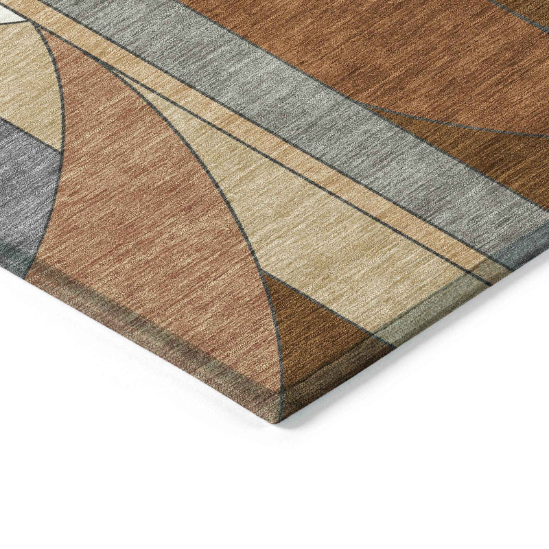 5' X 8' Copper And Ivory Geometric Washable Indoor Outdoor Area Rug