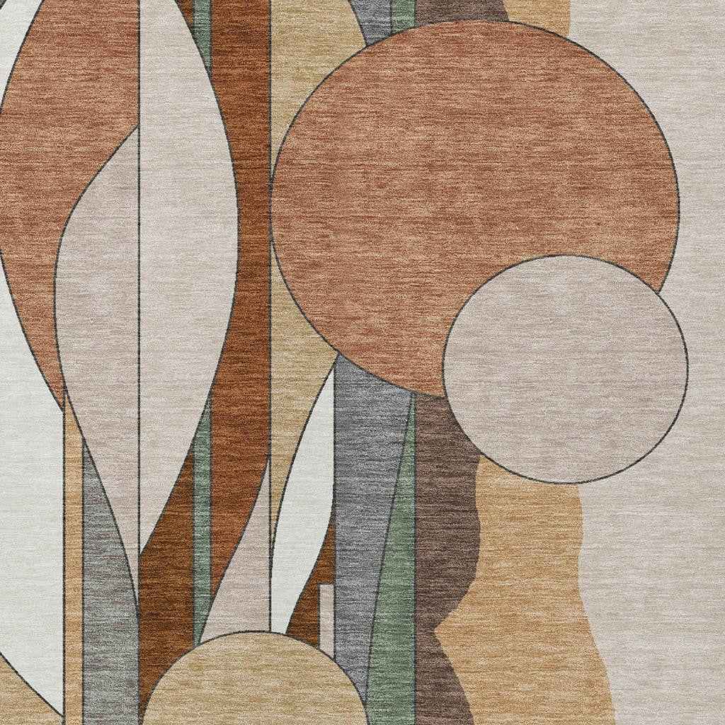 5' X 8' Copper And Ivory Geometric Washable Indoor Outdoor Area Rug