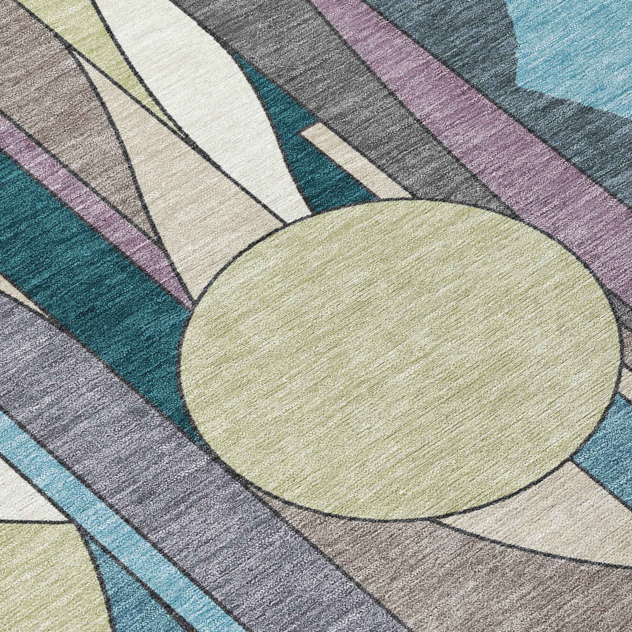 9' X 12' Teal Blue Ivory And Green Geometric Washable Indoor Outdoor Area Rug