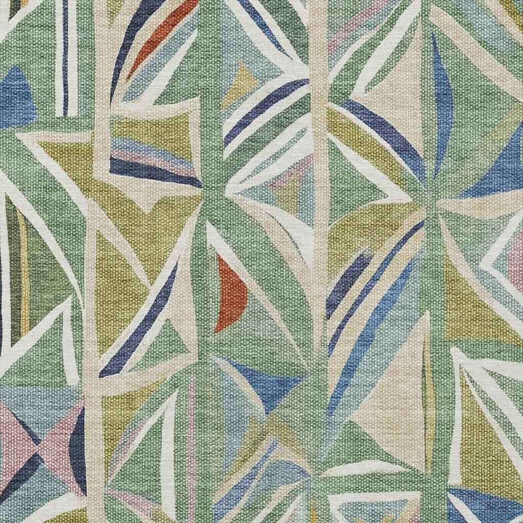 9' X 12' Sage Blue And Ivory Geometric Washable Indoor Outdoor Area Rug