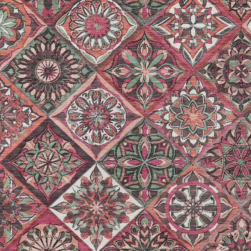 8' X 10' Blush And Green Patchwork Washable Indoor Outdoor Area Rug