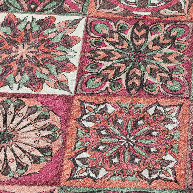 8' X 10' Blush And Green Patchwork Washable Indoor Outdoor Area Rug