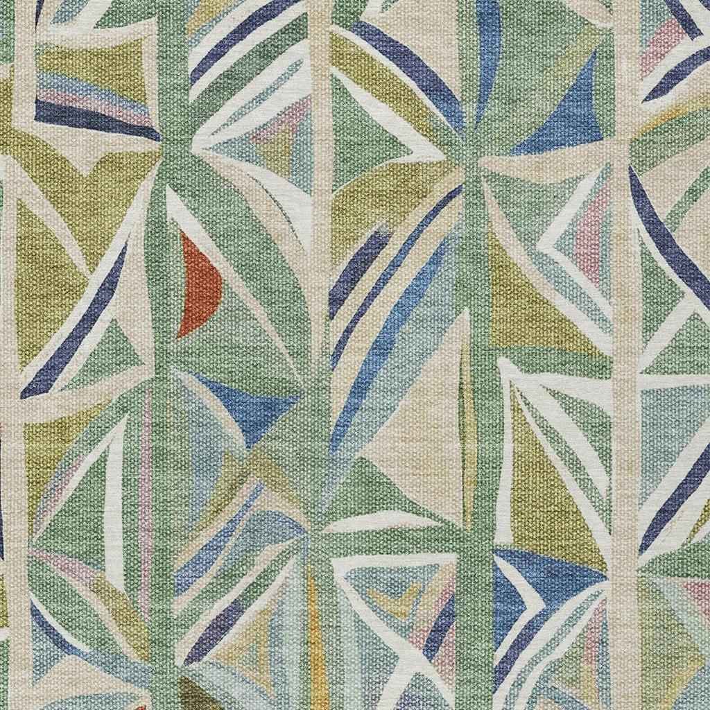 10' X 14' Sage Blue And Ivory Geometric Washable Indoor Outdoor Area Rug