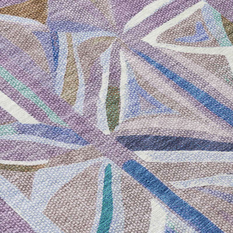 8' X 10' Lavender Ivory And Blue Geometric Washable Indoor Outdoor Area Rug