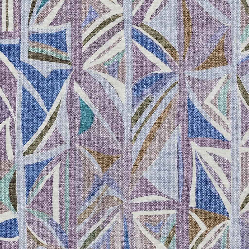 8' X 10' Lavender Ivory And Blue Geometric Washable Indoor Outdoor Area Rug