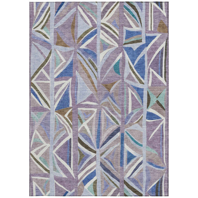 8' X 10' Lavender Ivory And Blue Geometric Washable Indoor Outdoor Area Rug