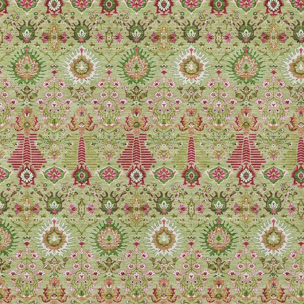 10' X 14' Artichoke Green And Blush Floral Washable Indoor Outdoor Area Rug