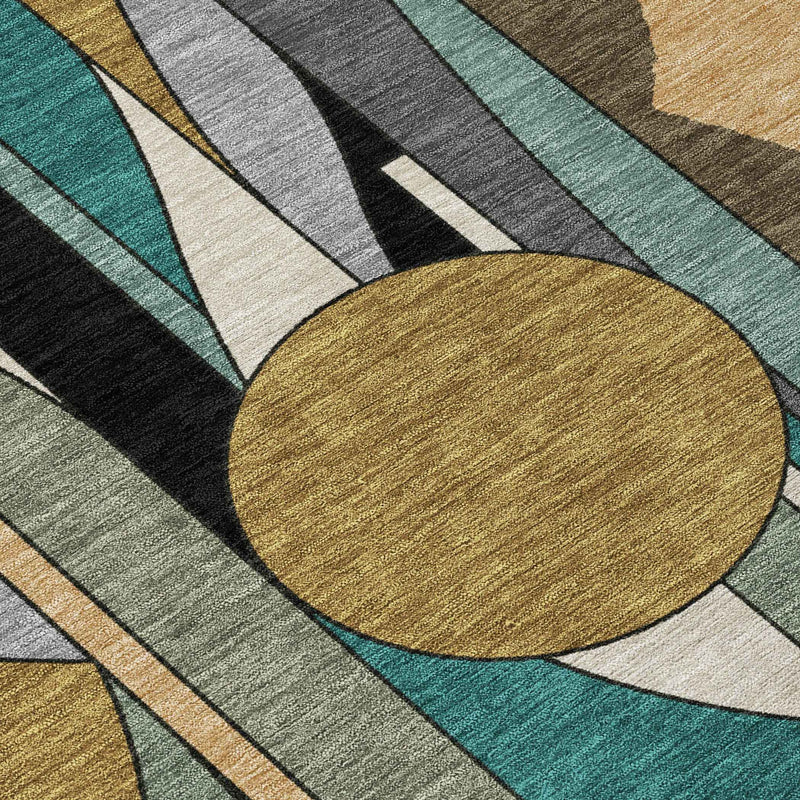 8' X 10' Taupe Ivory And Gold Geometric Washable Indoor Outdoor Area Rug