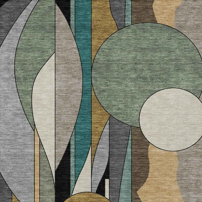 8' X 10' Taupe Ivory And Gold Geometric Washable Indoor Outdoor Area Rug