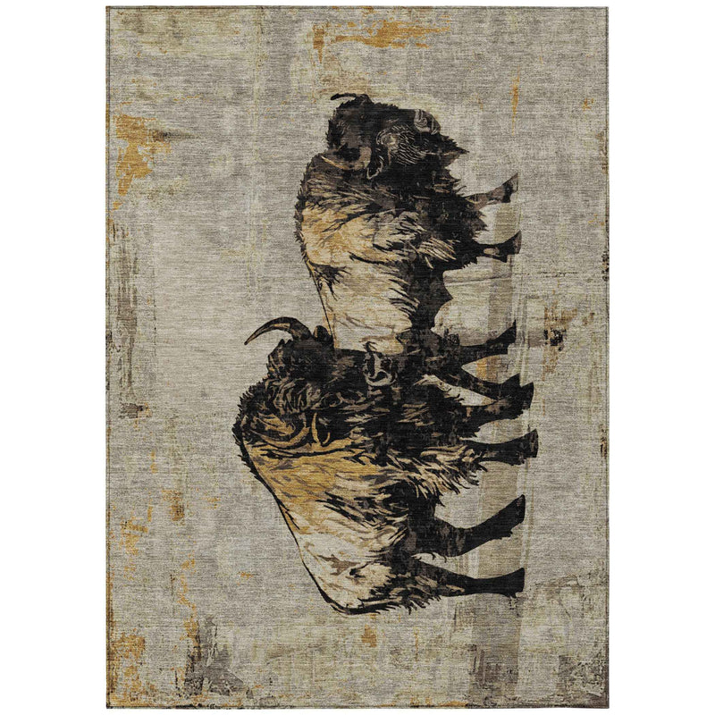 3' X 5' Khaki Black And Ivory Animal Print Washable Indoor Outdoor Area Rug