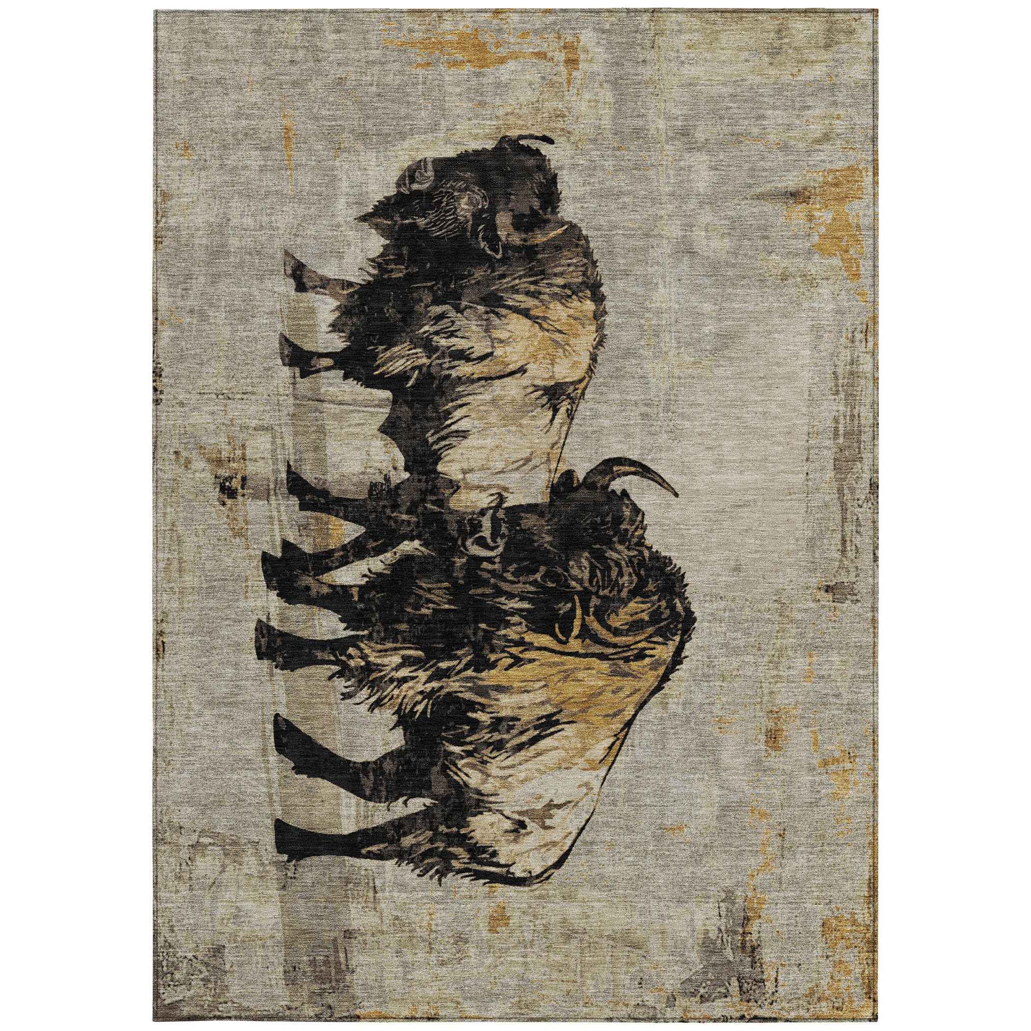 3' X 5' Khaki Black And Ivory Animal Print Washable Indoor Outdoor Area Rug