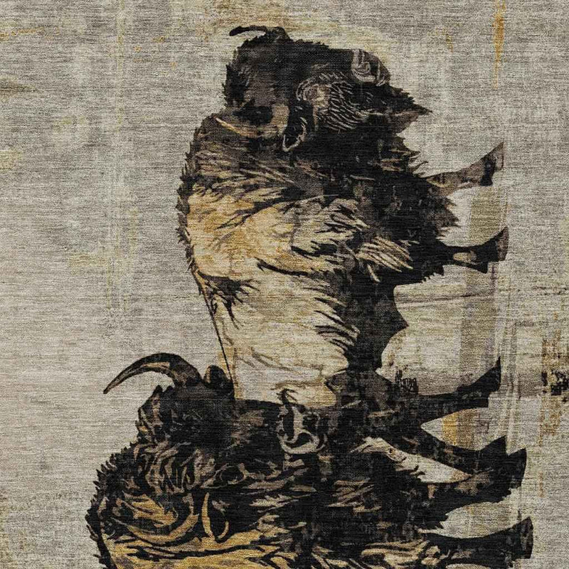 3' X 5' Khaki Black And Ivory Animal Print Washable Indoor Outdoor Area Rug