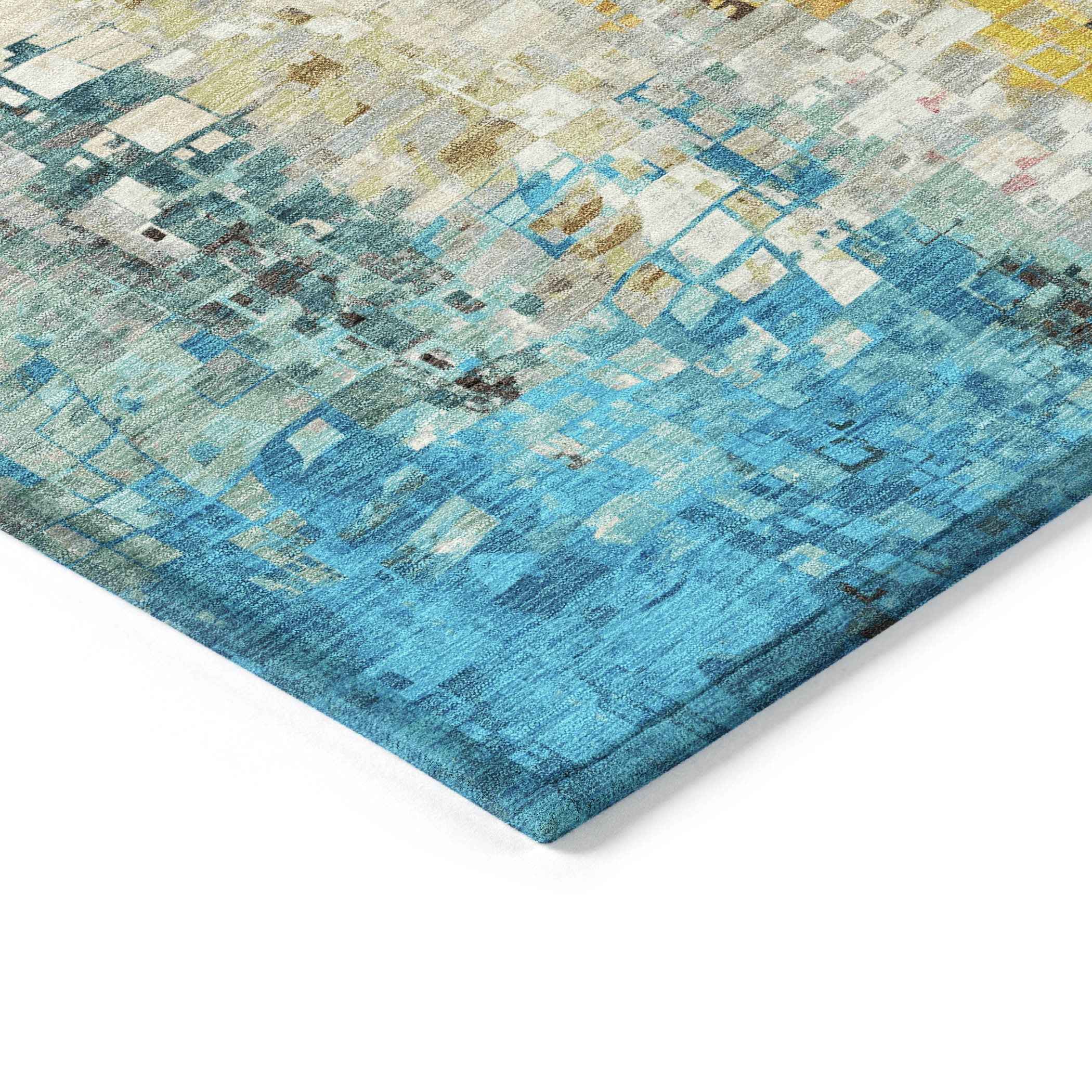 8' X 10' Silver Red Teal Blue And Ivory Abstract Washable Indoor Outdoor Area Rug