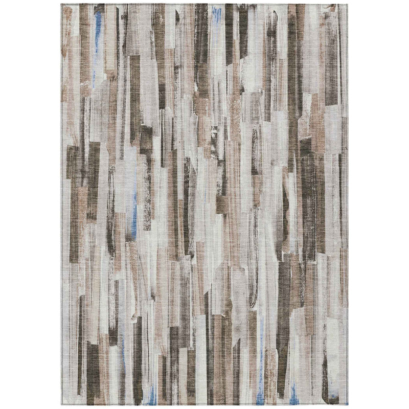 9' X 12' Khaki And Ivory Striped Washable Indoor Outdoor Area Rug