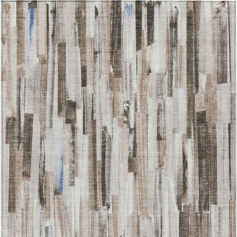 9' X 12' Khaki And Ivory Striped Washable Indoor Outdoor Area Rug