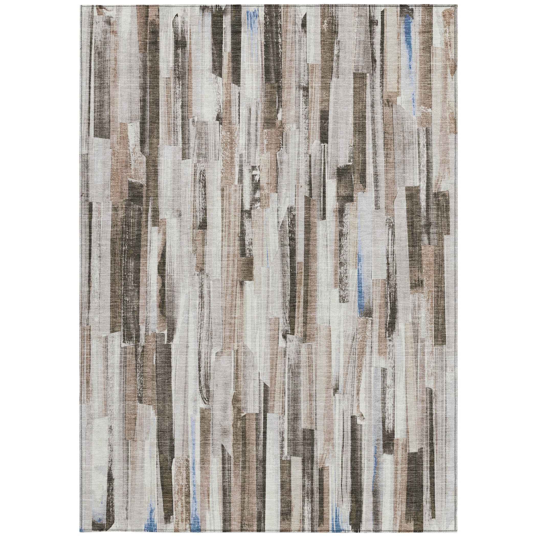9' X 12' Khaki And Ivory Striped Washable Indoor Outdoor Area Rug