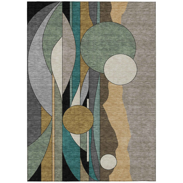 10' X 14' Taupe Ivory And Gold Geometric Washable Indoor Outdoor Area Rug