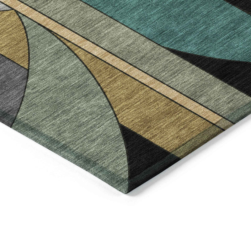 10' X 14' Taupe Ivory And Gold Geometric Washable Indoor Outdoor Area Rug