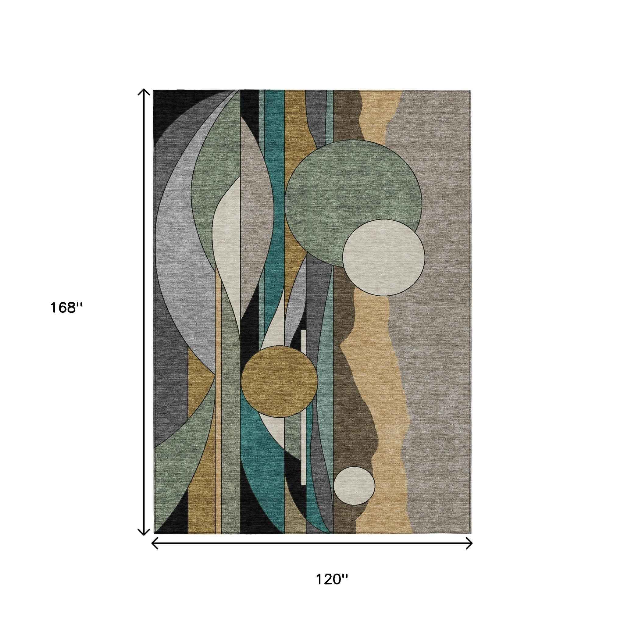 10' X 14' Taupe Ivory And Gold Geometric Washable Indoor Outdoor Area Rug