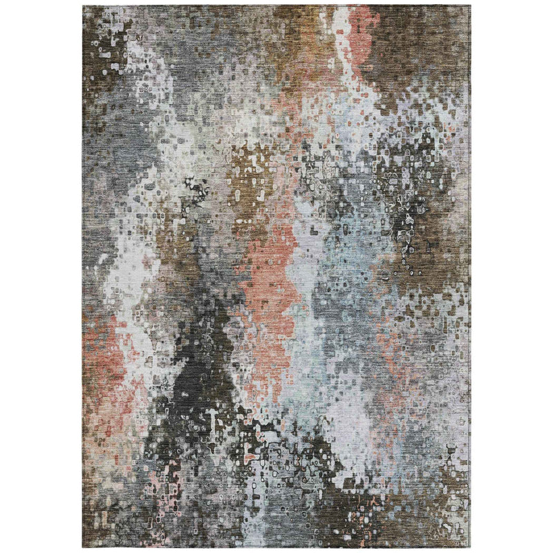 9' X 12' Granite Gray Ivory And Coral Abstract Washable Indoor Outdoor Area Rug