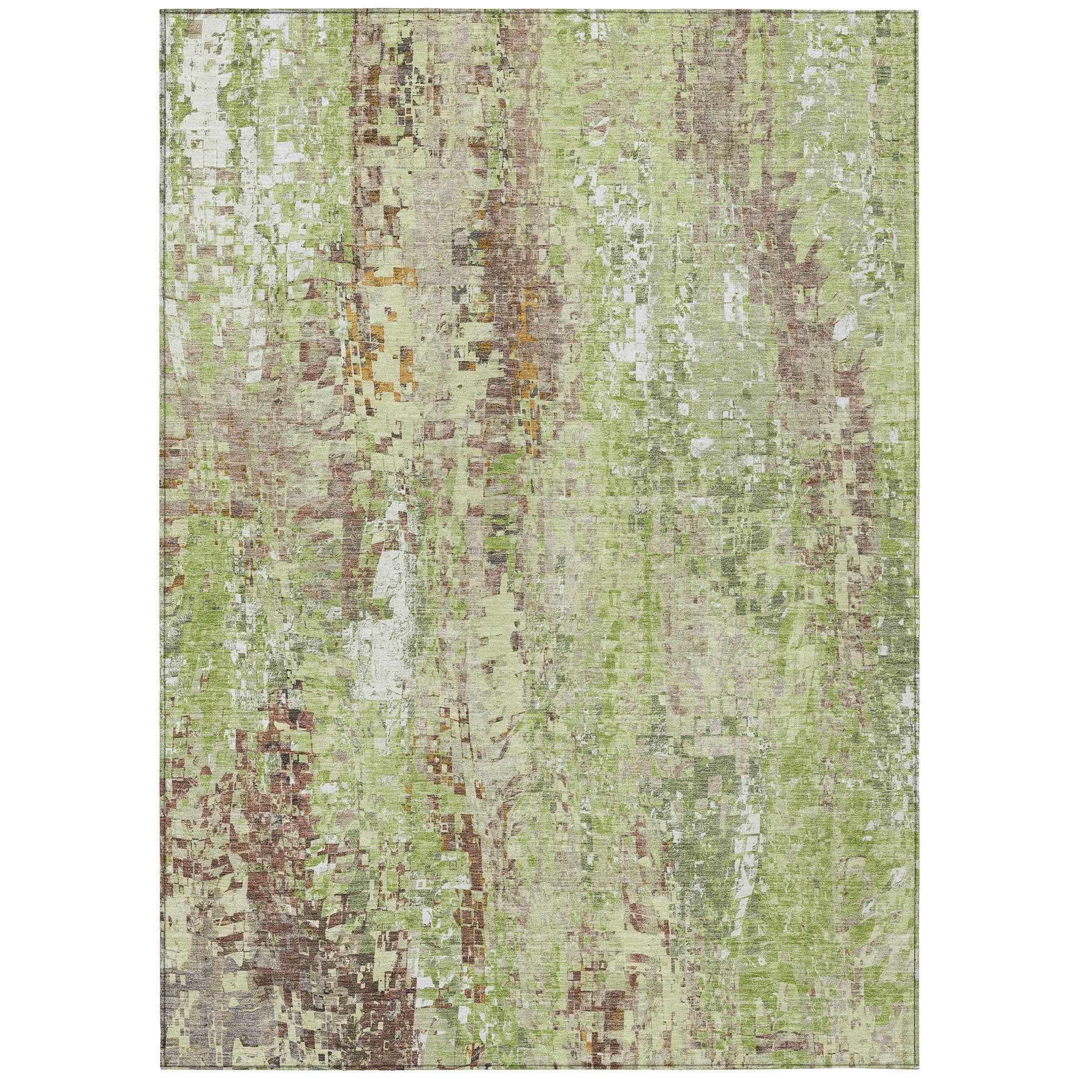 8' X 10' Green Tan And Ivory Abstract Washable Indoor Outdoor Area Rug
