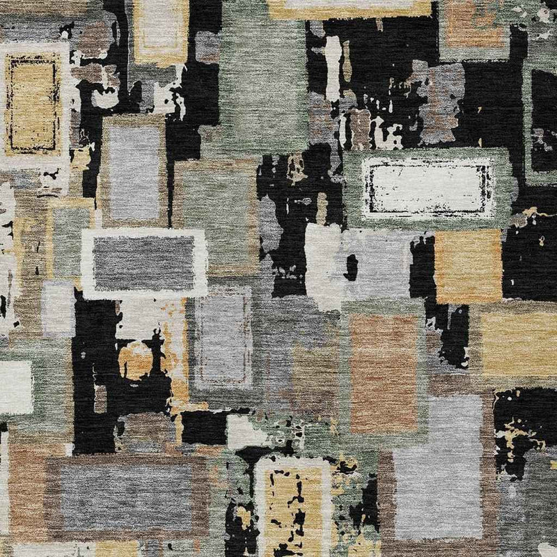 8' X 10' Black Gold And Ivory Geometric Washable Indoor Outdoor Area Rug