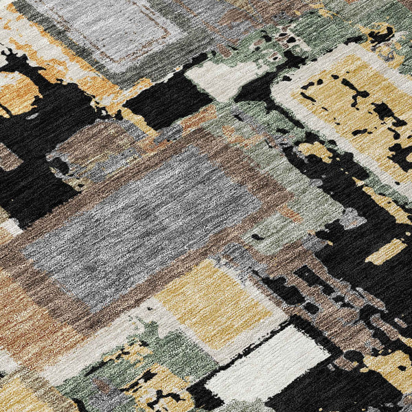 5' X 8' Black Gold And Ivory Geometric Washable Indoor Outdoor Area Rug