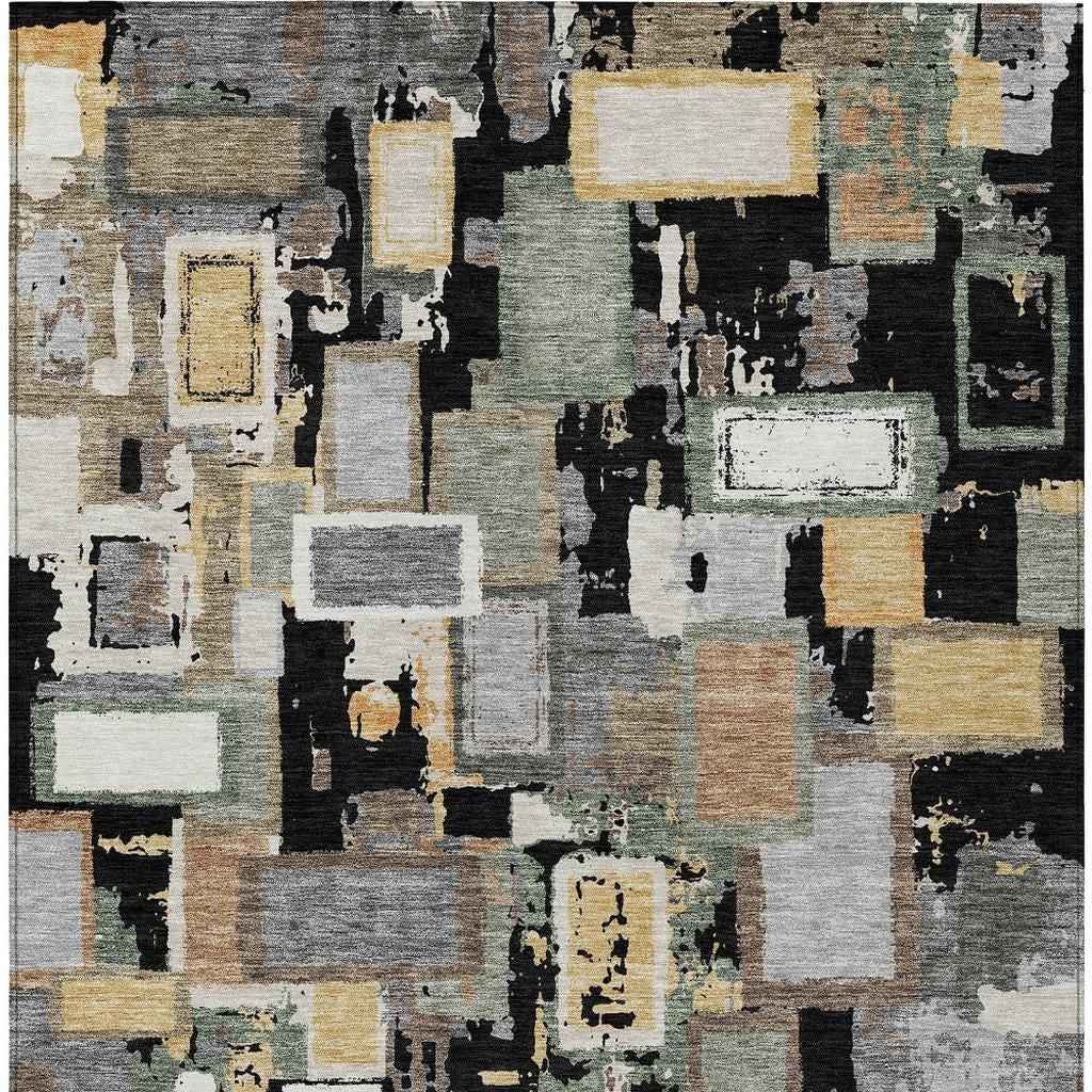 5' X 8' Black Gold And Ivory Geometric Washable Indoor Outdoor Area Rug