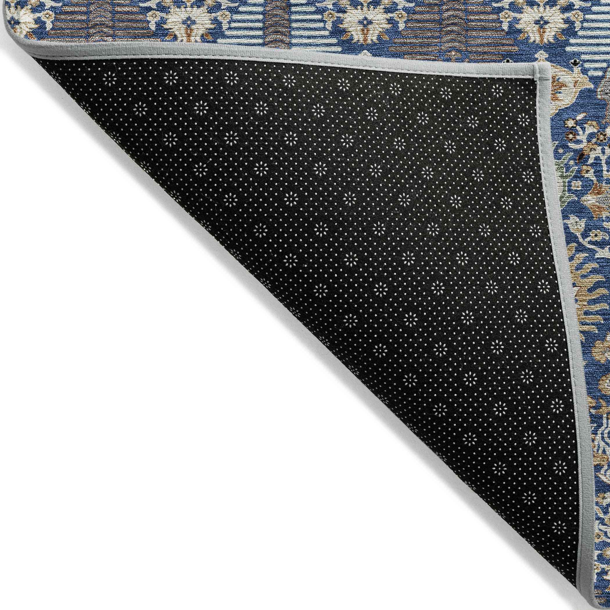 8' X 10' Navy Blue And Ivory Floral Washable Indoor Outdoor Area Rug