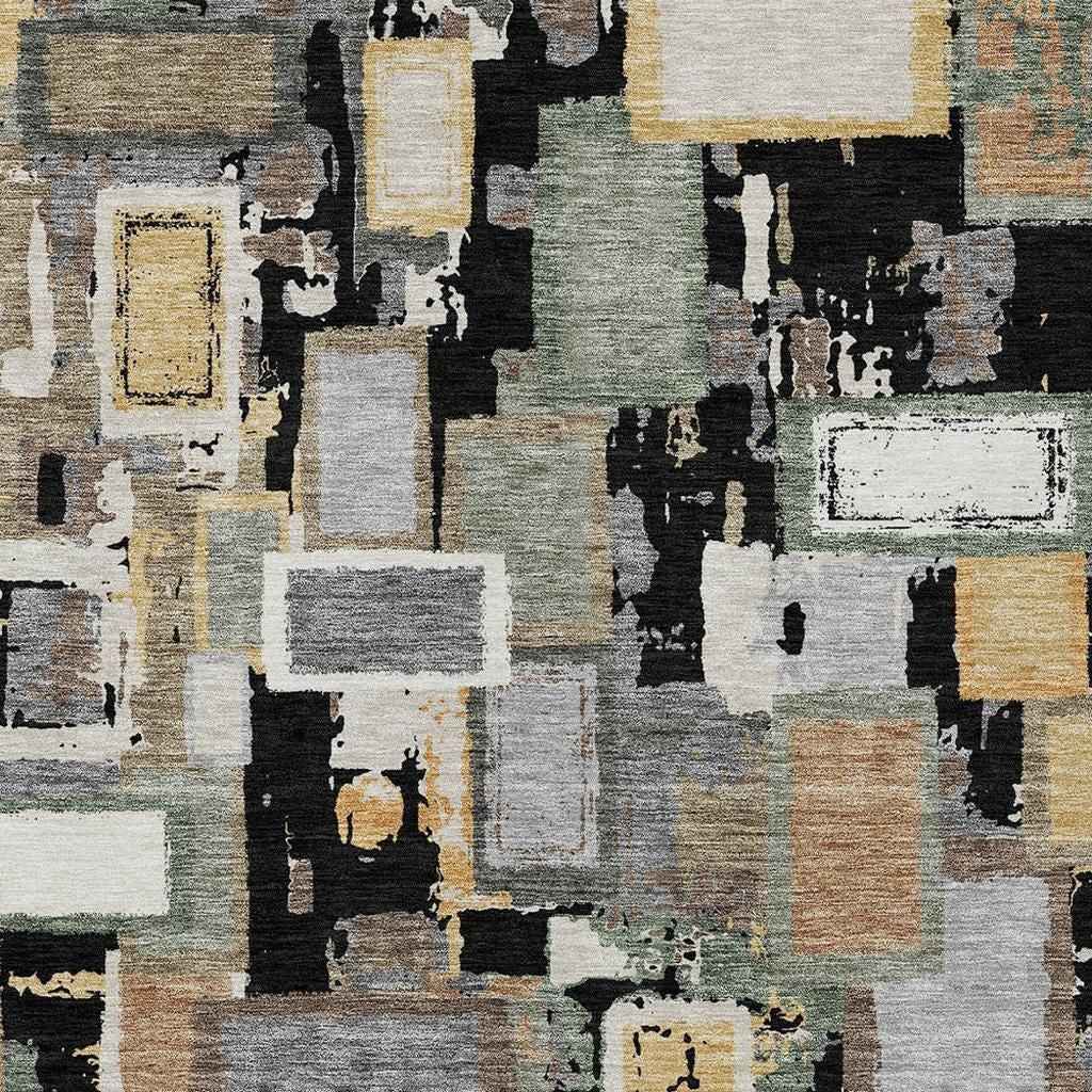 5' X 8' Black Gold And Ivory Geometric Washable Indoor Outdoor Area Rug