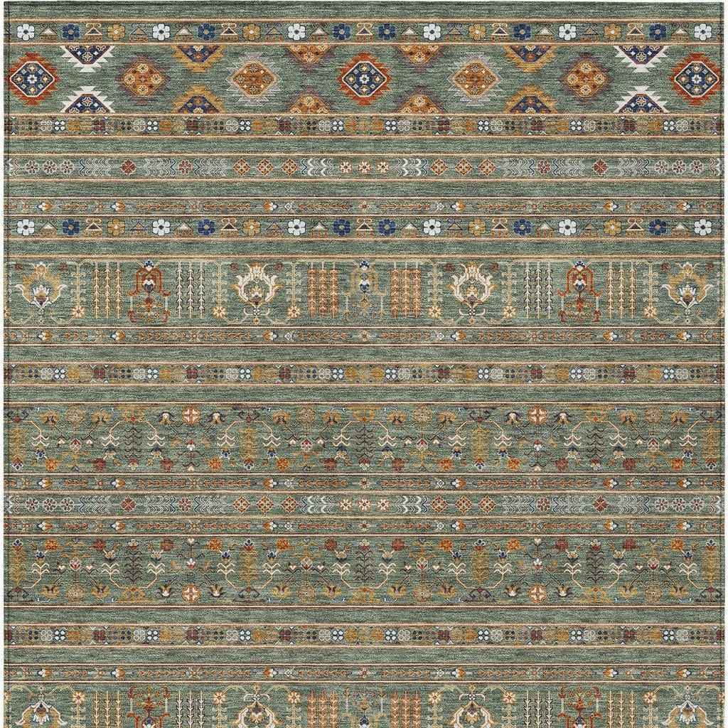 8' X 10' Sage Gold And Copper Tribal Washable Indoor Outdoor Area Rug
