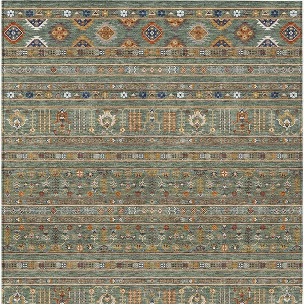 8' X 10' Sage Gold And Copper Tribal Washable Indoor Outdoor Area Rug