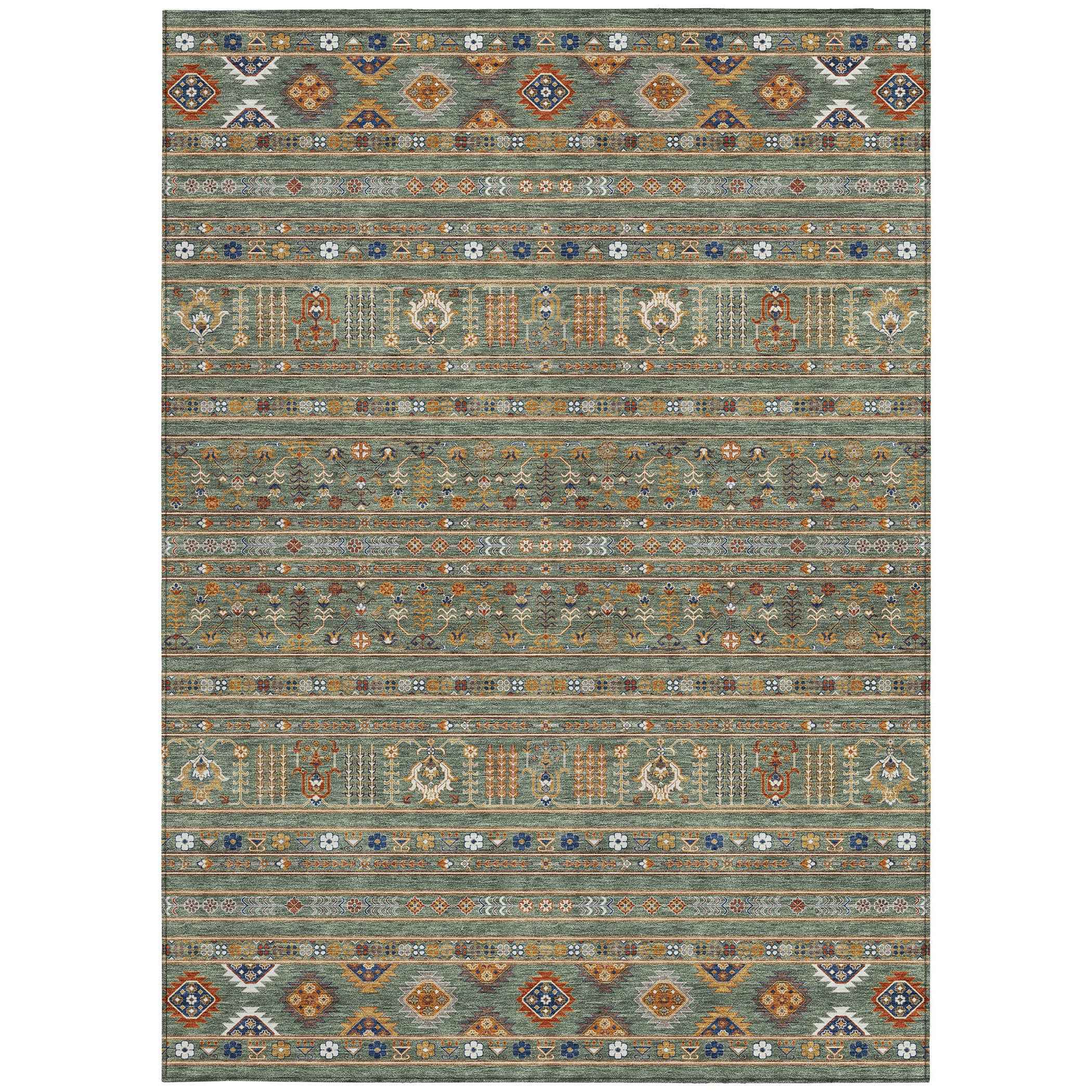 8' X 10' Sage Gold And Copper Tribal Washable Indoor Outdoor Area Rug