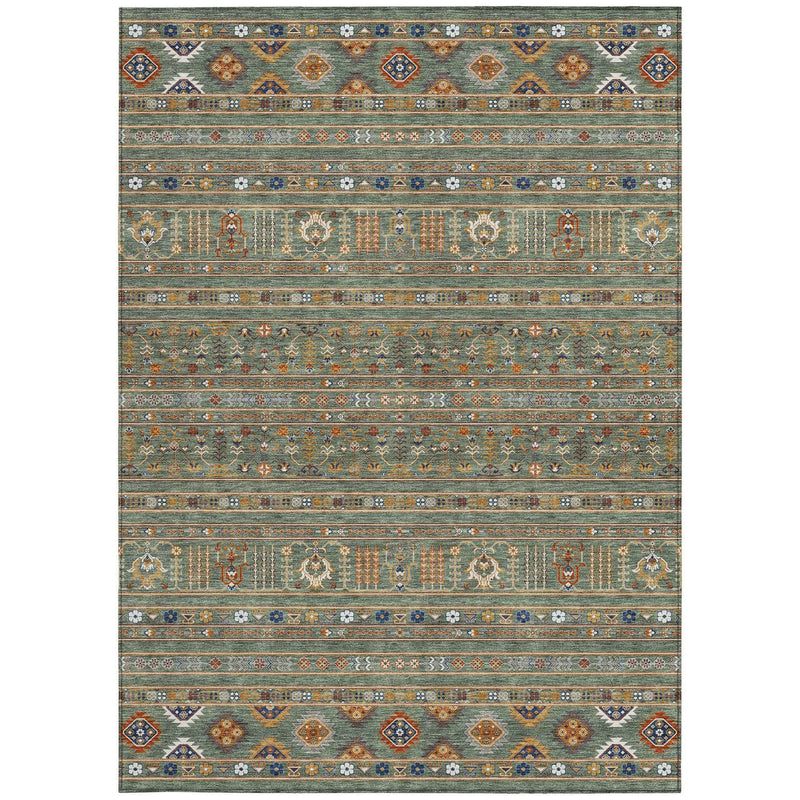 8' X 10' Sage Gold And Copper Tribal Washable Indoor Outdoor Area Rug